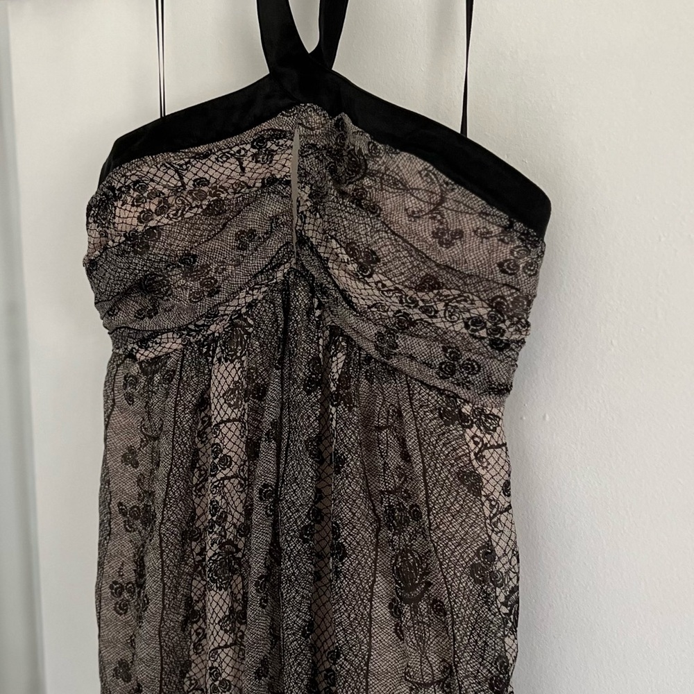 Vintage Express Halter Silk Black Lace Sleeveless Blouse